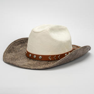 Nouveau chapeau de <span class=keywords><strong>cowboy</strong></span> en daim synthétique imitation serpent, couleur contrastée, style western, à large bord incurvé, pour la <span class=keywords><strong>musique</strong></span> <span class=keywords><strong>country</strong></span> et les tenues décontractées - Product Image 1