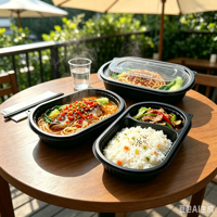 Boîte à lunch jetable en PP, prix de gros, pour préparation de repas, 2 compartiments, anti-fuite, compatible micro-ondes, conteneur alimentaire en plastique