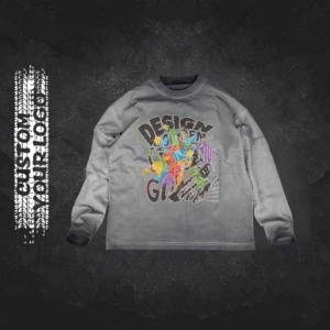 T-shirt pour homme surdimensionné à manches longues, coupe ample et couture, imprimé à l'écran, style streetwear, délavé à l'acide, délavé - Product Image 1