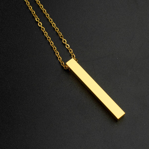 PVD Gold Plated Stainless Steel Four-Sided 3D Bar Pendant Necklace With O Link Chain Engravable With Fiber Laser Machine - Product Image 6
