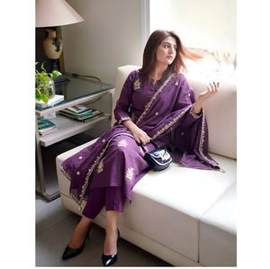Elegant Deep <b>Purple</b> Embroidered Kurta Suit Set Stylish Ethnic Wear for Festive Party and Wedding Occasion - Product Image 3