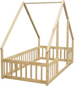 Mobilier pour enfants <span class=keywords><strong>Lit</strong></span> en bois massif en forme de maison <span class=keywords><strong>Lit</strong></span> <span class=keywords><strong>tipi</strong></span> pour tout-petits avec garde-corps - Product Image 5