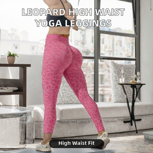 Leggings de Yoga de Cintura Alta con Estampado de Leopardo Rosa, Leggings Deportivos Elásticos de Secado Rápido para Mujer - Product Image 2