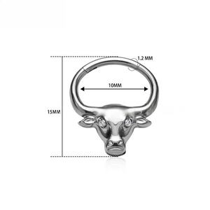 Nouveau à la mode G23 titane Sculpture tête <span class=keywords><strong>de</strong></span> taureau ZC <span class=keywords><strong>nez</strong></span> Septal anneau Punk hommes et femmes perforé bijoux <span class=keywords><strong>nez</strong></span> anneau boucles d'oreilles - Product Image 3