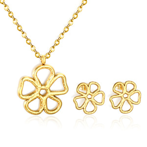 Ensemble boucles d'oreilles et collier à fleurs en acier inoxydable pour femme, bijoux de fête, chaîne de clavicule tendance - Product Image 1