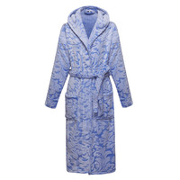 Peignoir d'hiver long et confortable en polaire corail épaisse 100 % polyester, col en V, pour femme, bleu, vente en gros de mode