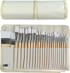 Paint Brushes Set of 24 Pieces Wooden Handles Brushes with Canvas Brush Case, Professional for Oil, Acrylic