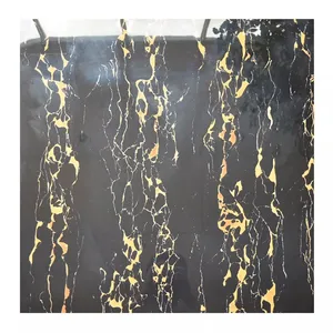 Low prices chinese marble look glazed porcelain polished black and gold tile
