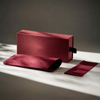 Ensemble d'emballage personnalisé pour lunettes de vue couleur bordeaux, boîte à tiroir en papier, logo personnalisé, pochette en daim, chiffon de nettoyage en microfibre