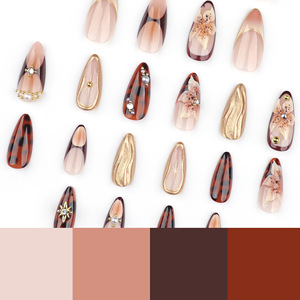 Vente en gros de <span class=keywords><strong>faux</strong></span> <span class=keywords><strong>ongles</strong></span> style français, motif écaille de tortue Maillard, manucure à porter, courts en forme d'amande, à motif croisé - Product Image 4