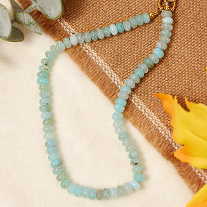 Collar de piedras preciosas naturales de Aguamarina con cuentas hechas a mano de acero inoxidable playa de verano - Product Image 2