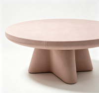 Table basse ronde Ellok, base en forme d'étoile rose clair, table basse à moyenne hauteur, avec finition en daim mat pour salon