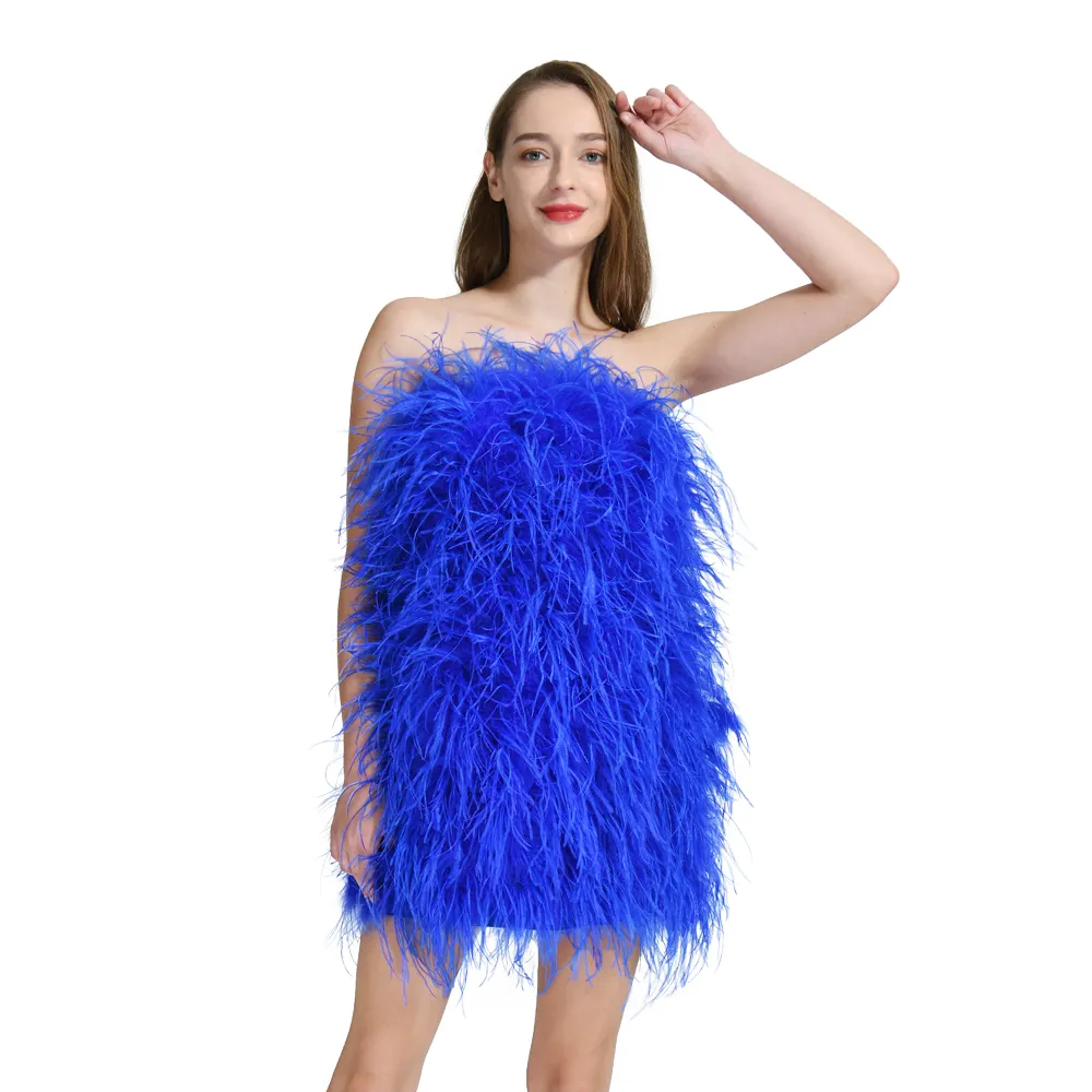 New Trending Summer Ladies Tank Tops Strapless Dress Camisole Party Club Sexy Women Ostrich Feather Dress