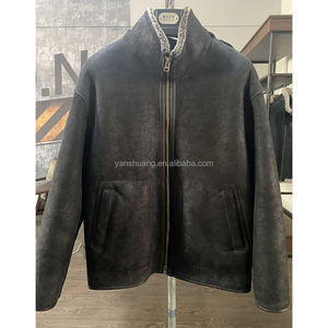 Jaket Bomber Musim Dingin, pakaian kulit asli pria klasik, jaket <span class=keywords><strong>Pilot</strong></span> kulit domba bulu, tebal, ukuran besar - Product Image 3