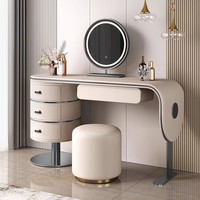 Ensemble de coiffeuse moderne en panneaux de bois écologiques avec miroir LED réglable pour chambre d'appartement