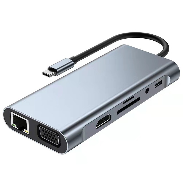 USB Type-C Hub Adapter 11-in-1 Laptop Docking Station Dual HDTV VGA RJ45 SD TF for MacBook Dell XPS Hp Lenovo ThinkPad