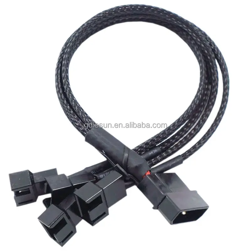 4-Pin Molex to 4 x 3/4-Pin PC Case Fan Sleeved Adapter Cable
