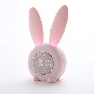 Clássico venda quente bonito coelho despertador lâmpada orelha longa macio silicone crianças mesa de cabeceira noite luz