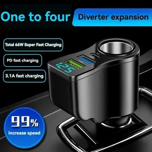 Cargador de coche 4 en 1 de 66W, divisor de enchufe de carga súper rápida, cargador de coche USB tipo C con pantalla digital de voltaje para iPhone y Huawei - Product Image 2