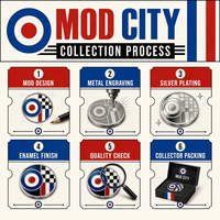 British Mod City Notes Ensemble de cartes à collectionner en métal premium, style rétro Londres années 1960, émail motif billet, objet de collection pour les amateurs d'art