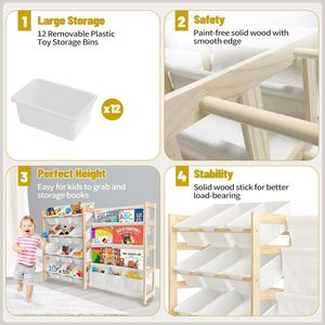Organisateur de stockage de jouets avec étagère 12 bacs de <span class=keywords><strong>rangement</strong></span> Étagère polyvalente à 4 niveaux pour organiser les jouets et les livres pour la chambre des enfants - Product Image 3