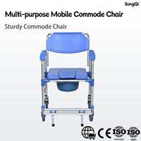 Chaise de douche mobile professionnelle en alliage d'aluminium avec roues et repose-pieds, siège de toilette étanche pour soins aux chevet du lit