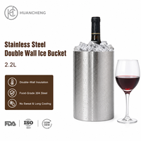 Seau à vin isotherme double paroi en acier inoxydable HC avec logo personnalisé, 2,2 L, style américain, refroidisseur pour bouteille unique, idéal pour les fêtes et bars à domicile