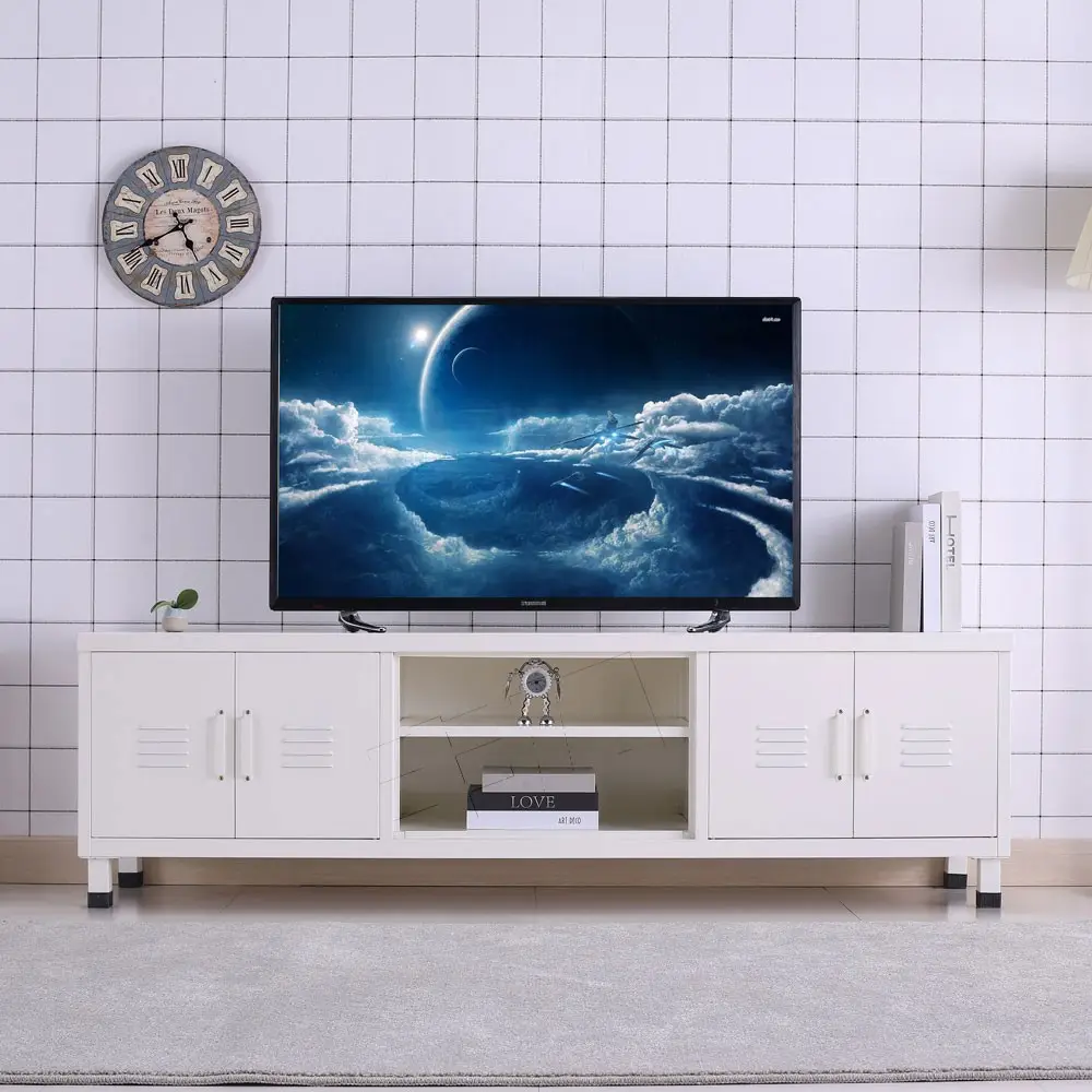 Penjualan Terbaik dudukan TV untuk dijual ruang tamu furnitur Tv gaya baja Modern disesuaikan logam penuh warna kabinet TV