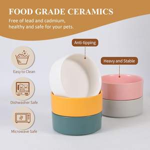 ชามอาหารแมวเซรามิกแบบยกสูงพร้อมขาตั้งไม้ไผ่ ชามอาหารสุนัขแบบยกสูงสำหรับลูกสุนัข ป้องกันการ<span class=keywords><strong>อาเจียน</strong></span> กันลื่น ลดความเครียด ขนาด 13.5 ออนซ์ / 400 มล. สีเหลือง - Product Image 3