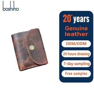 Portefeuille fin antivol en cuir véritable Boshiho Vintage, porte-cartes, étui fin pour cartes, utilisation quotidienne unisexe. - Product Image 1