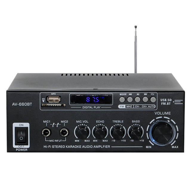 AV-660BT USB Power Amplifier 2 Channel Stereo HiFi Audio Amp Home Theater Sound System
