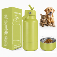 Bouteille d'eau pour chien en PET de 32 oz, logo gravé au laser personnalisé, double bols à vis, thermos isolé à double paroi avec poignée, pour l'extérieur