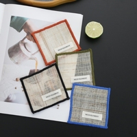 Sous-verres carrés en tissu d'été, sets de table en ramie isolants pour la chaleur, sets de table en tissu à bords surpiqués pour la cérémonie du thé.