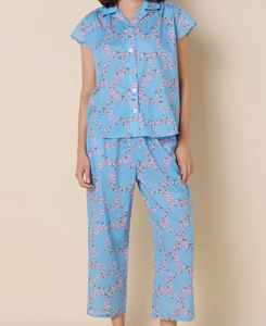 Ensemble de pyjama floral personnalisé pour femmes, manches courtes, en coton, fabricant de pyjamas en gros, vêtements de nuit élégants <span class=keywords><strong>et</strong></span> confortables pour femmes - Product Image 2