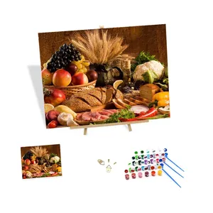 Painting by Numbers Diy Easy Oil Painting Canvas Kit Fruit Bread Vegetables Art Painting Art Hanging Picture Decor for Bedroom