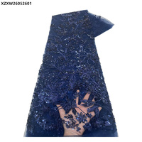 Tissu en dentelle française à sequins brodés de fleurs pour robe de soirée et robe de mariée