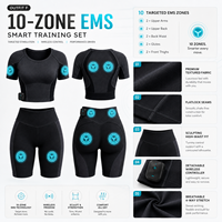 Ensemble complet de stimulation micro-courante EMS, réglable via application, avec haut conducteur multi-zones et short taille haute respirant, 2 pièces