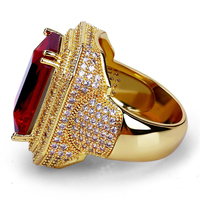 Hip Hop Männer Iced Out Ruby Ring Red Lab Diamant Edelstein Ring für Männer