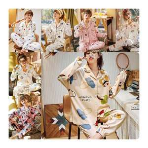 2025 otoño mujer ropa <span class=keywords><strong>de</strong></span> dormir seda manga larga conjunto <span class=keywords><strong>de</strong></span> dos piezas pijama coreano solapa elegante estampado señoras ropa <span class=keywords><strong>de</strong></span> casa trajes <span class=keywords><strong>de</strong></span> noche - Product Image 4