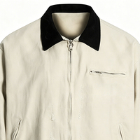 Veste Homme Vintage OEM Noire Effet Vieilli à Col Contrastant Coupe Ample Zippée – Manteau Streetwear de Haute Qualité pour Homme