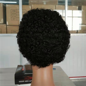 Corto Pixie Cut Kinky <span class=keywords><strong>Afro</strong></span> Ricci In Azione Fatta a Macchina Nessuno Merletto Parrucche Reali Dei Capelli Umani - Product Image 5