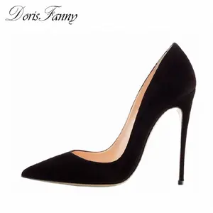 Genuine leather women shoes ladies designs high heels pumps Suede shoes Black Red Orange Blue Sexy women fashion shoes