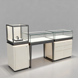Ensemble de vitrine moderne blanc laiteux pour bijoux avec tour de comptoir en <span class=keywords><strong>verre</strong></span> et armoire de rangement – Mobilier de luxe pour boutiques de montres - Product Image 1