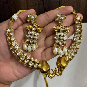 Collar amarillo Polki AD indio nupcial boda fiesta desgaste pendientes largos gargantilla Collar para compromiso - Product Image 1