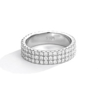 Bague de couple personnalisée en argent sterling S925, trois rangées de diamants, bande éternelle en moissanite de 1,5 mm, bijoux fins