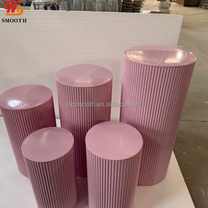 SMOOTH <b>Sweet</b> Pink Metal Pleated Cake Dessert Cylinder Pedestal Stands Wedding Party Ripple Plinth Pillars <b>Flower</b> Stand - Product Image 2