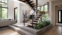 Escalier personnalisé en acier et bois, tube carré, surface antidérapante, garde-corps en verre, pour appartement, hôtel, villa