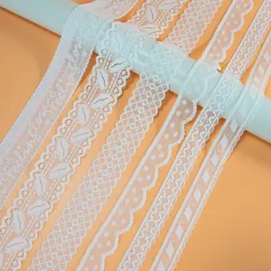 Fabrikant Custom White Lace Singels Decoratie Gift Verpakking Polyester Bloem Borduren Encajes Kant Trims