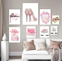 Affiche de mode parfumée aux fleurs roses, impression sur toile de cils et lèvres, peinture artistique murale, décoration moderne pour chambre de fille et maison
