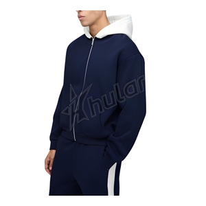 High Quality <b>Blue</b> Custom <b>Men's</b> Polyester/Cotton Fleece Oversized Hoodie Embroidery Puff Printing Digital Printing Sweatshirts - Product Image 1